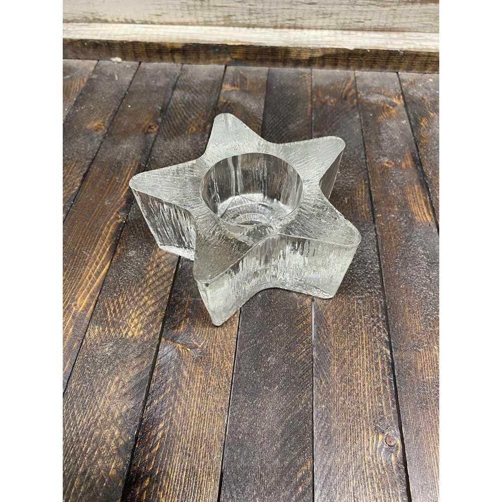 Vintage AVON Clear Glass Star Votive Tealight Candle Holder Textured Ice Look